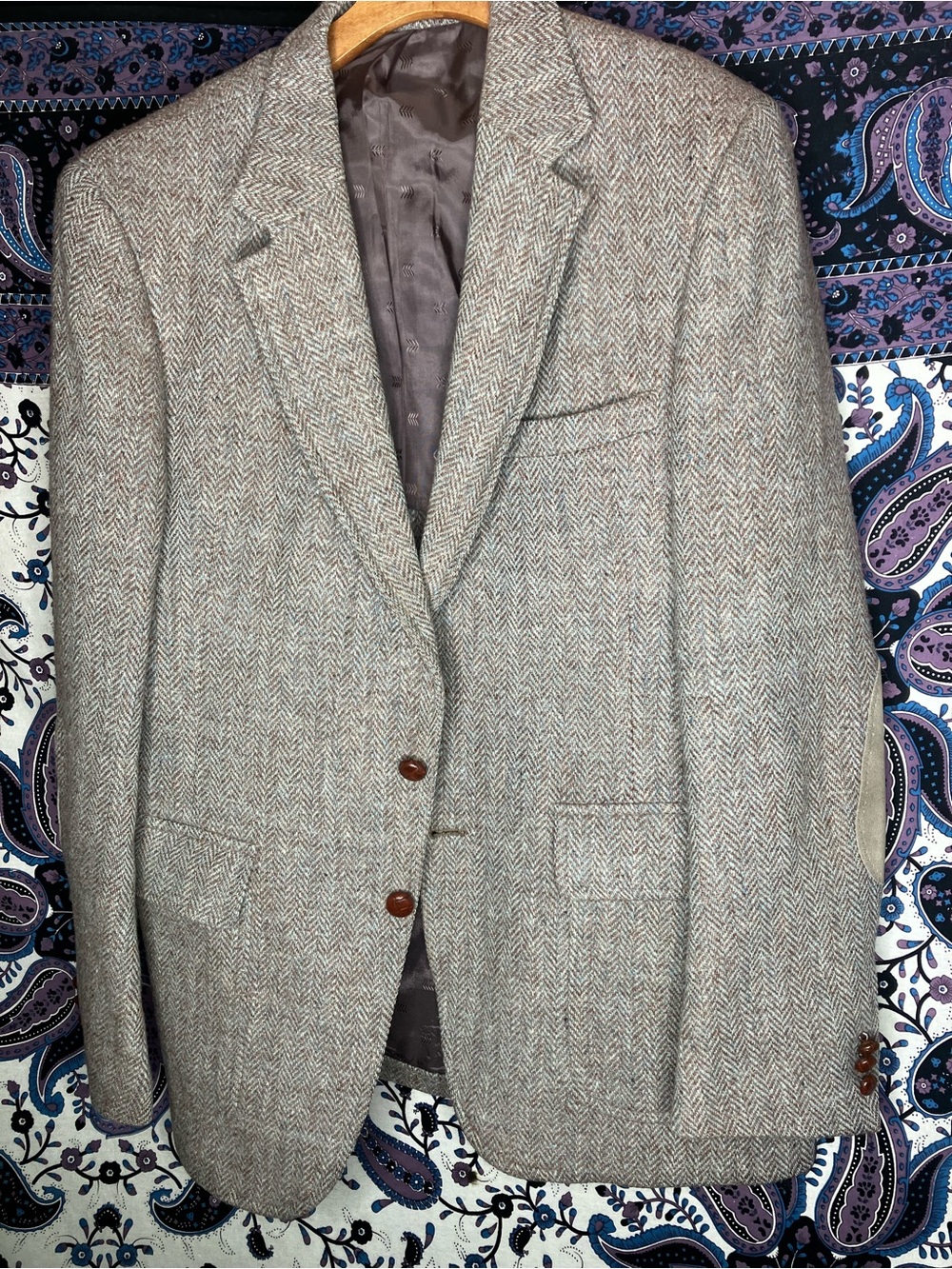 Harris Tweed VTG herringbone blazer elbow pads